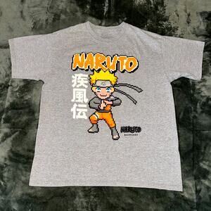 Naruto Shippuden Collection T-Shirt Men's Medium Gray Graphic Short Sleeve 2002